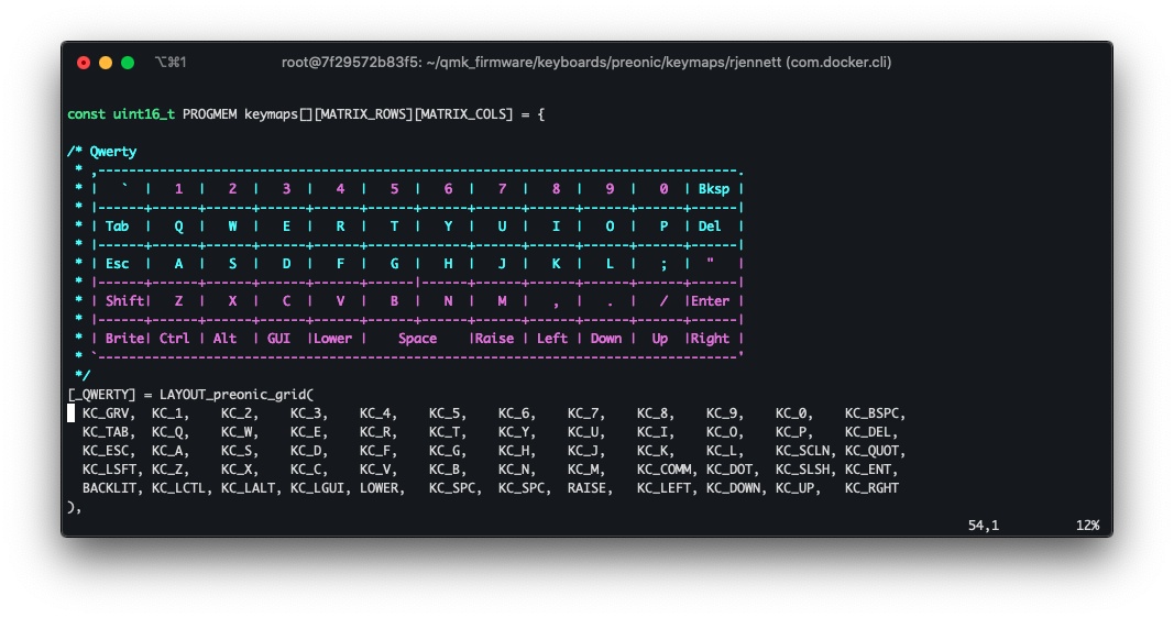 Default Qwerty layout from keymap.c as seen in Vim